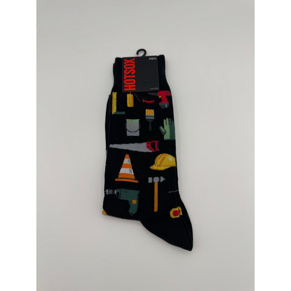 HOTSOX CONSTRUCTION/TOOLS MENS CREW SOCKS, SIZE 6-12, 1 PAIR BLACK, CASUAL/DRESS